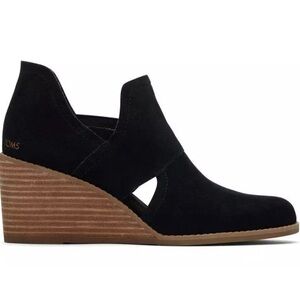 TOMS 10019530 Women's Kallie Cutout Suede Black Wedge Slip-On Boots Shoes